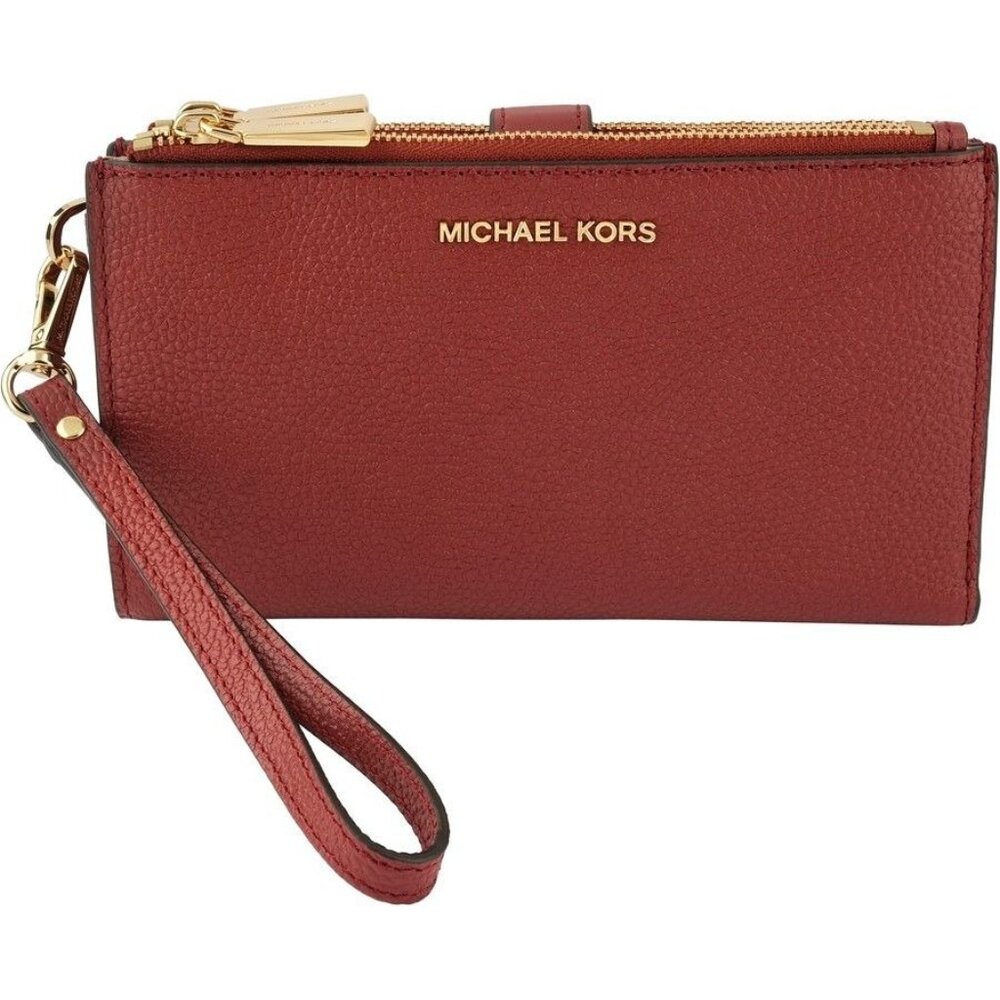 Michael Kors Women’s Adele Double Zip Leather Phone Wristlet Brandy NWOT